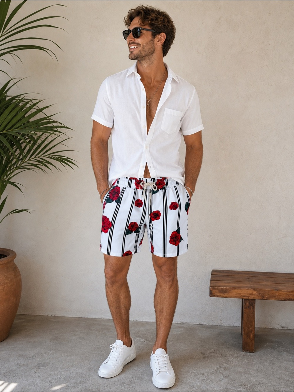 Fresh Print Of Bel-Air Stretch Twill Shorts Rose Striped Pattern Size M NWT